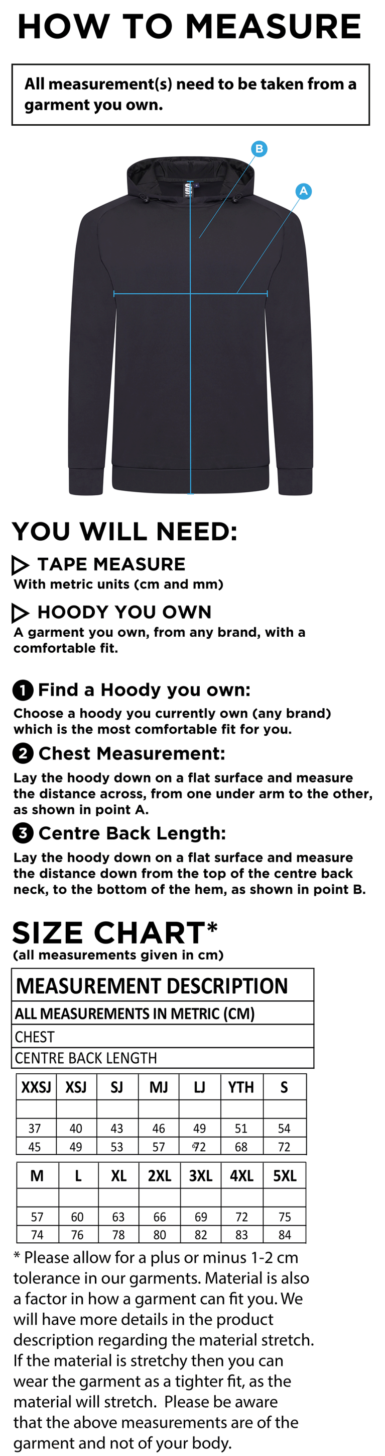 Burnt Ash Hockey Club - Active Hoody - Unisex Fit - Size Guide