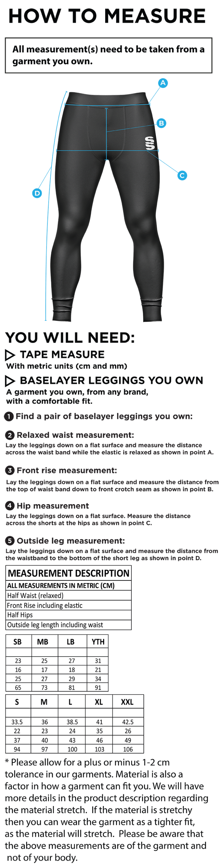 Burnt Ash Hockey Club - Dual Baselayer Legging - Men's Fit - Size Guide