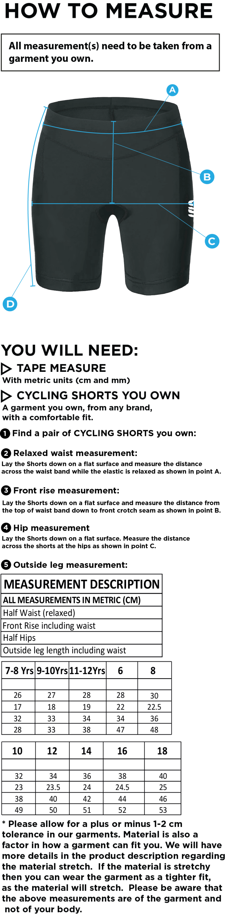 Burnt Ash Hockey Club - Dual Cycling Shorts - Women's Fit - Size Guide
