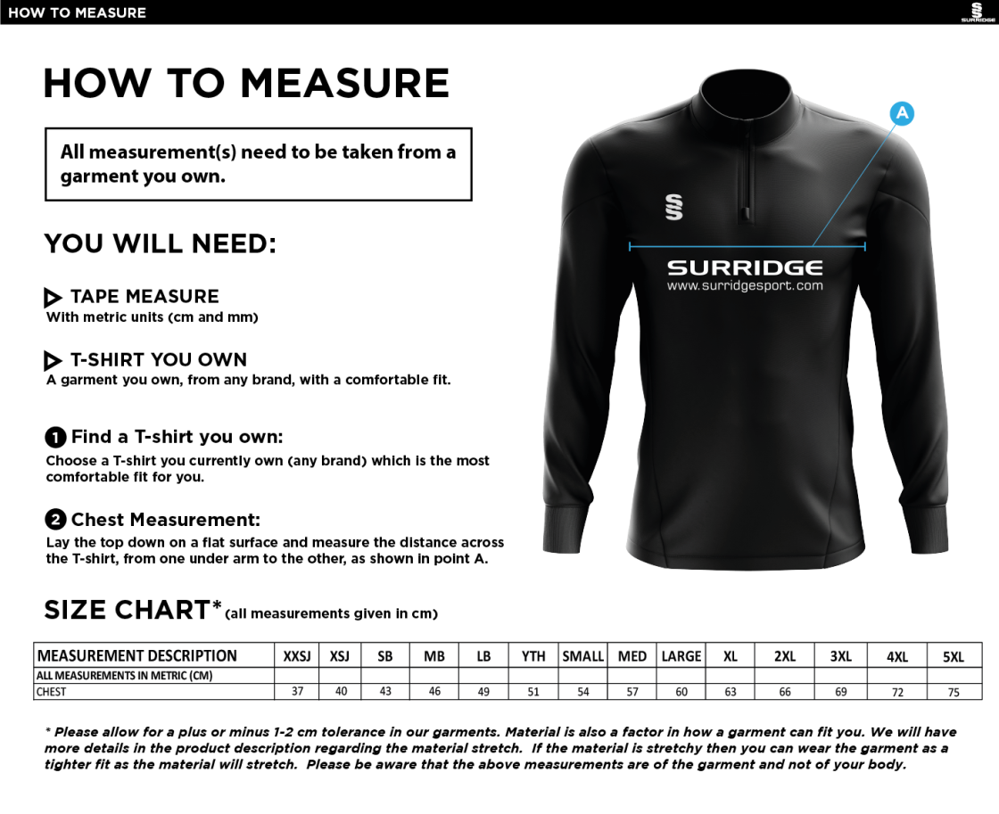 Burnt Ash Hockey Club - Blade Performance Top - Unisex Fit - Size Guide