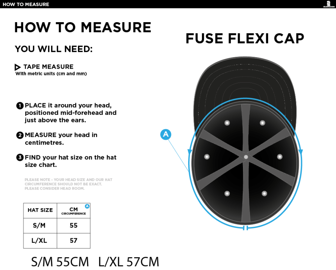 Burnt Ash Hockey Club - Fuse Flexi Cap - Navy - Size Guide