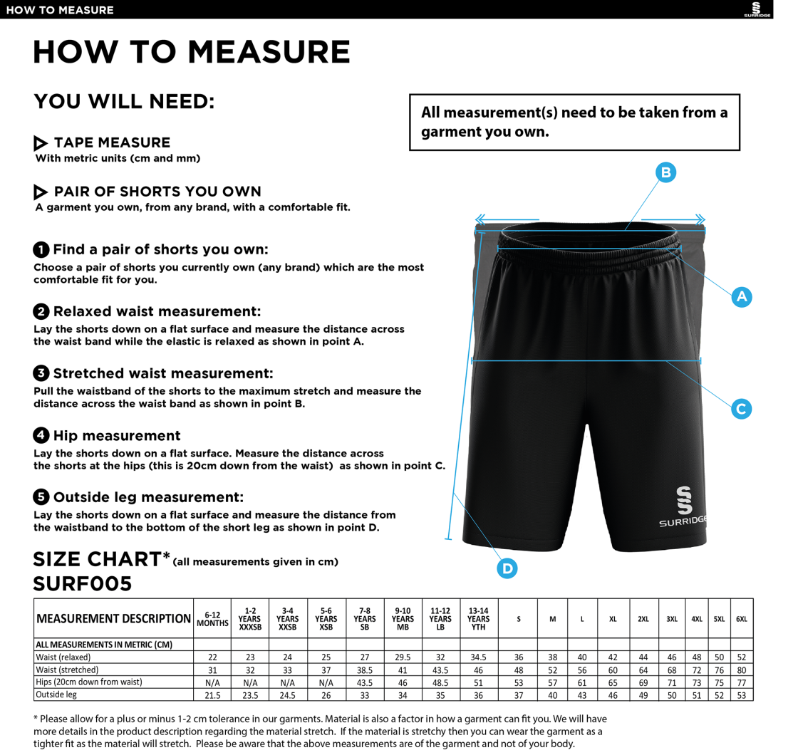 BURNT ASH HOCKEY MATCH SHORT - Size Guide