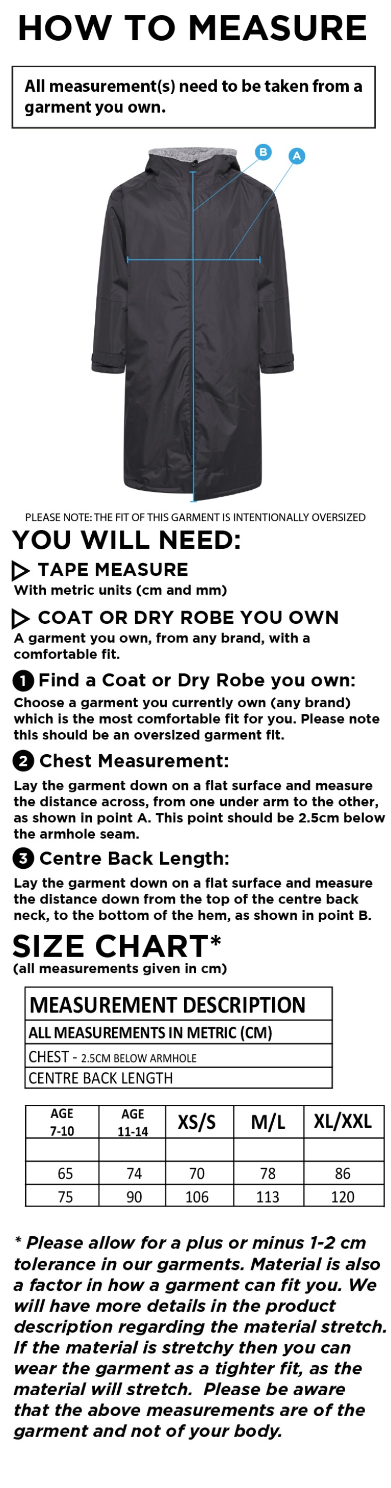 Burnt Ash Hockey Club - Thermal Robe - Unisex Fit - Size Guide