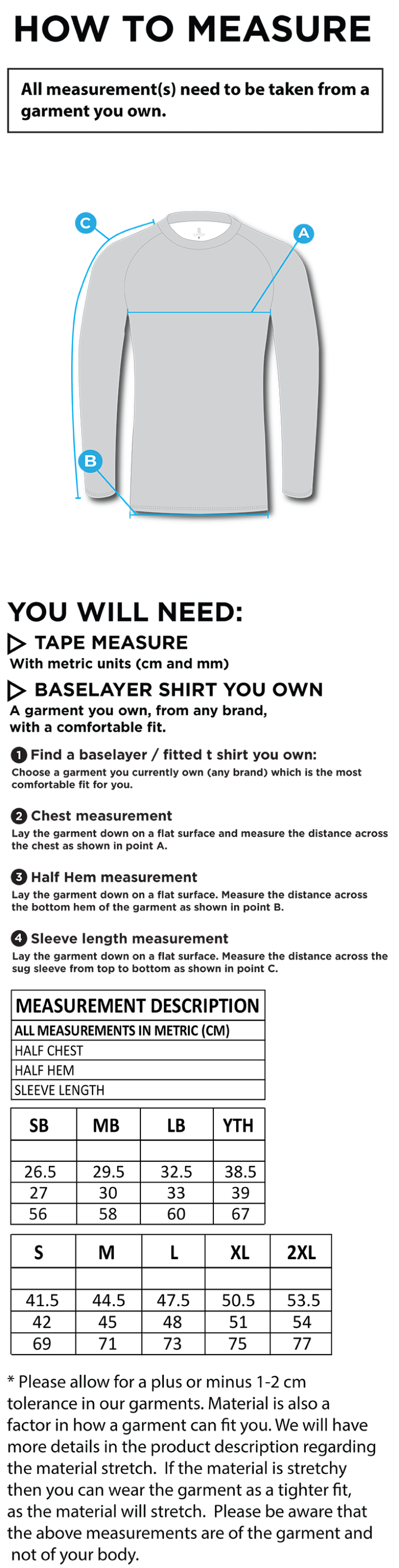 Burnt Ash Hockey Club - Dual Long Sleeve Baselayer - Youth's Fit - Size Guide