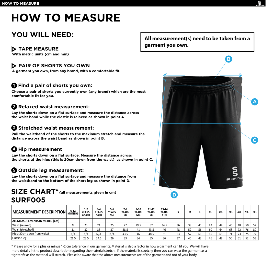 BURNT ASH HOCKEY MATCH SHORT - Size Guide