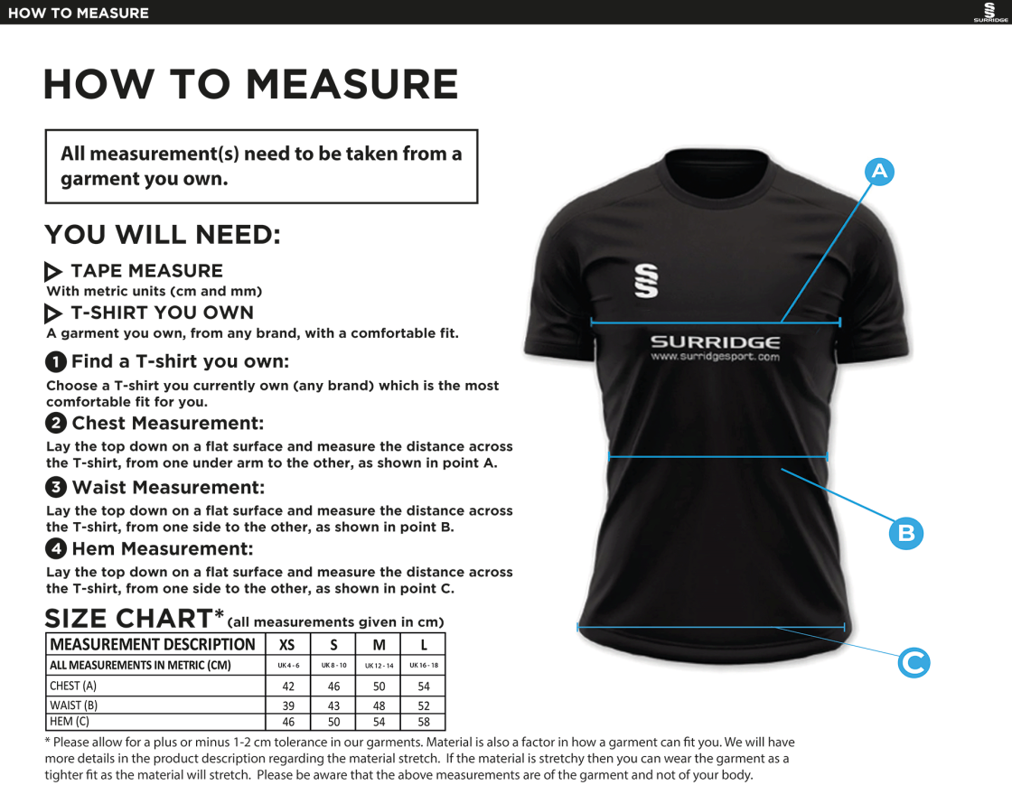 Burnt Ash Hockey Club - Red Dual Home Match Shirt - Women's Fit - Size Guide
