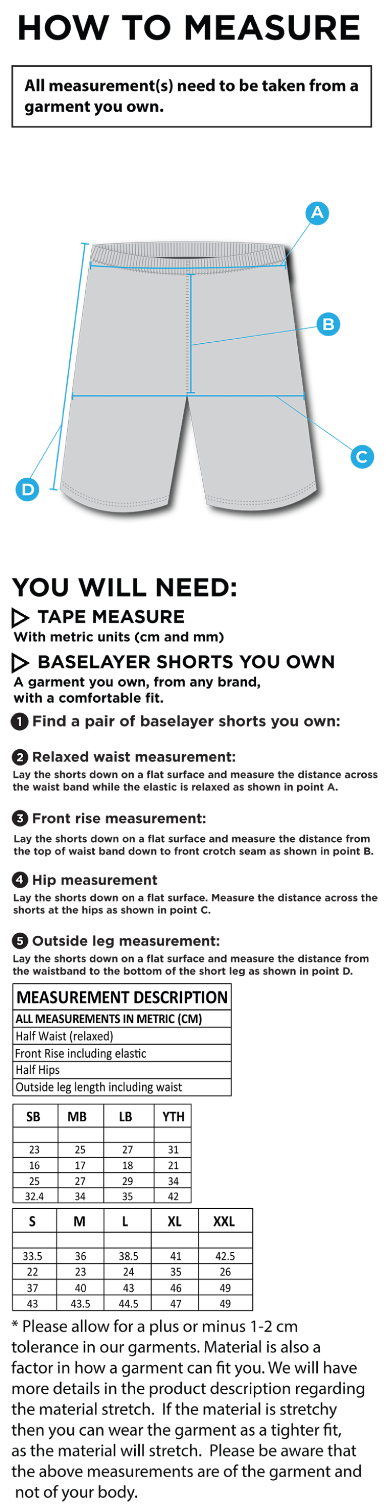 Burnt Ash Hockey Club - Dual Baselayer Short - Unisex Fit - Size Guide