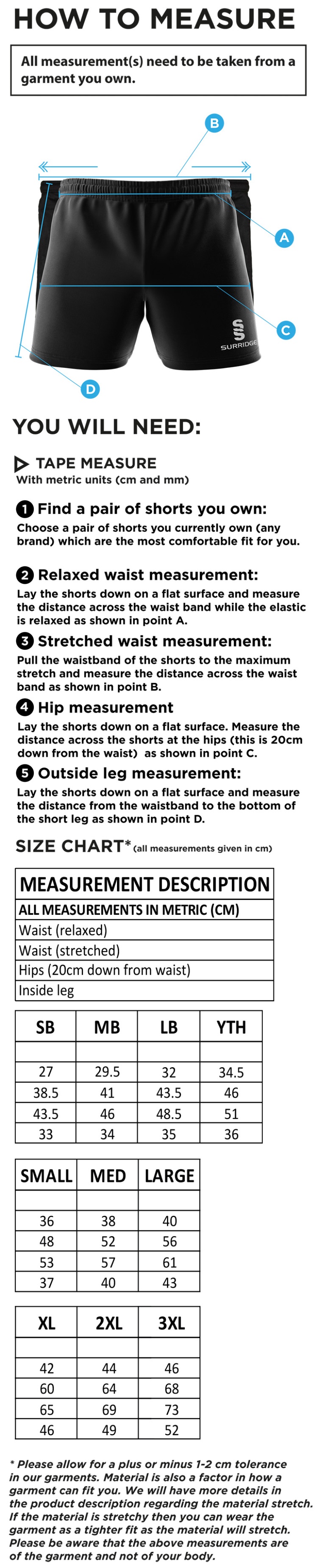 Burnt Ash Hockey Club - Dual Shorts - Unisex Fit - Size Guide