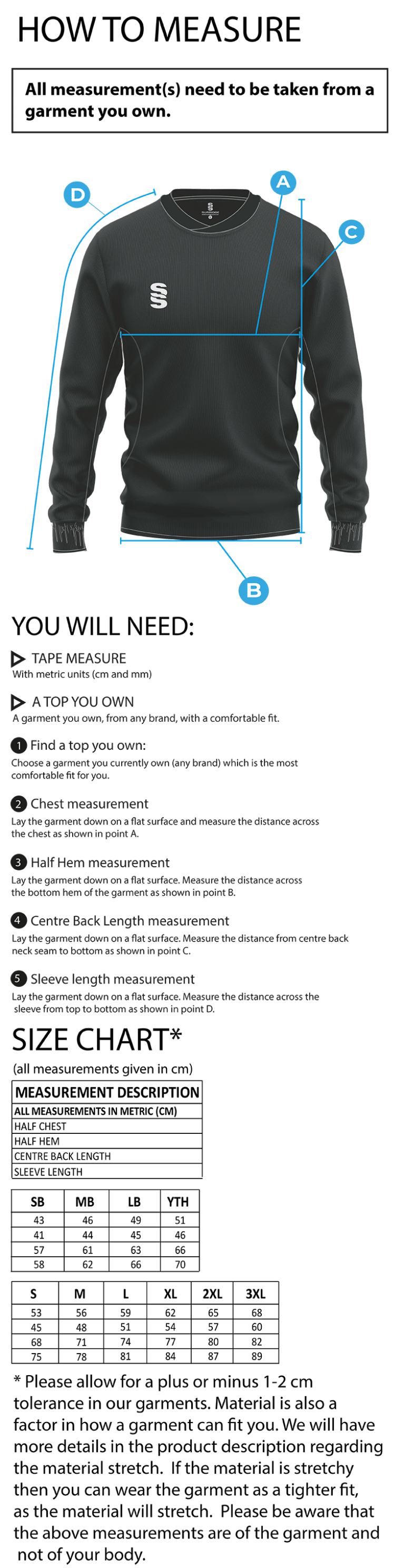 Burnt Ash Hockey Club - Run Out Top - Youth's Fit - Size Guide