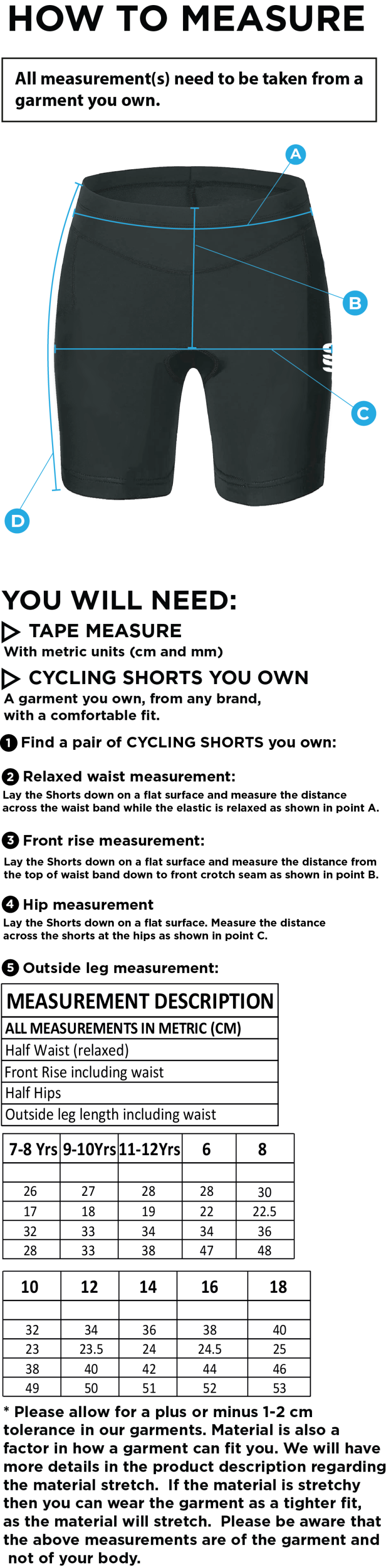 Burnt Ash Hockey Club - Dual Cycling Shorts - Girl's Fit - Size Guide
