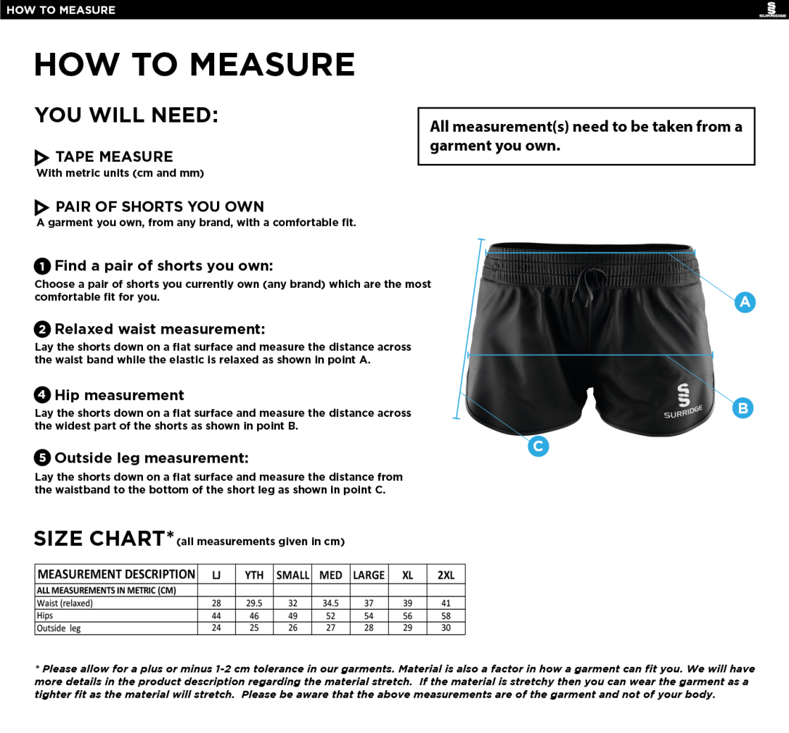 Burnt Ash Hockey Club - Dual Active Short - Girl's Fit - Size Guide