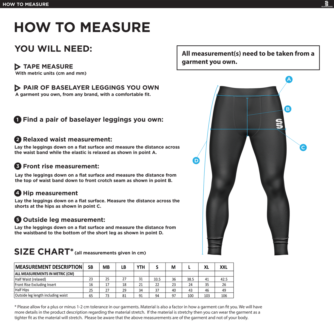 Burnt Ash Hockey Club - Dual Baselayer Legging - Men's Fit - Size Guide