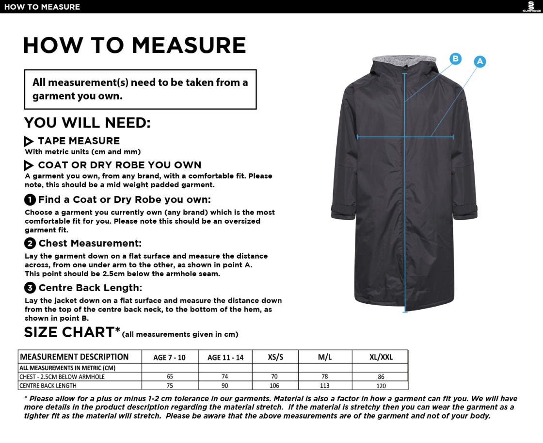 Burnt Ash Hockey Club - Thermal Robe - Unisex Fit - Size Guide