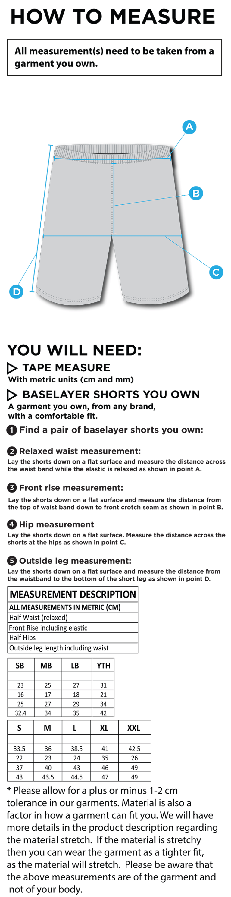 Burnt Ash Hockey Club - Dual Baselayer Short - Youth's Fit - Size Guide